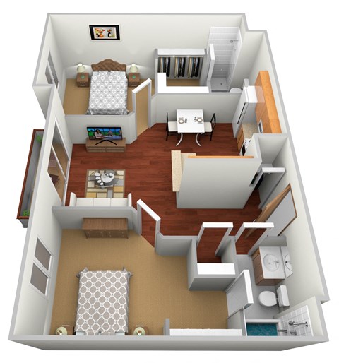 Floor plan for 2 beds, 2 baths, 995 sqft